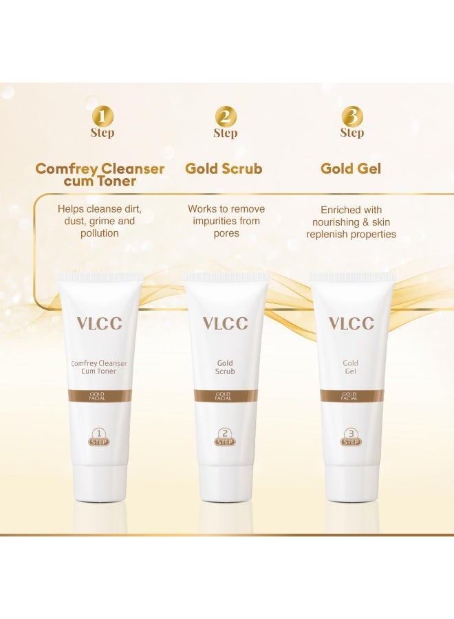 VLCC Gold Facial Kit, Bright & Glowing Skin - 60g | Pamper your Skin for a Luminous Glow | Parlour Glow with 24K Gold Bhasma, Rose Extracts, Turmeric & Aloe Vera. - Image 4