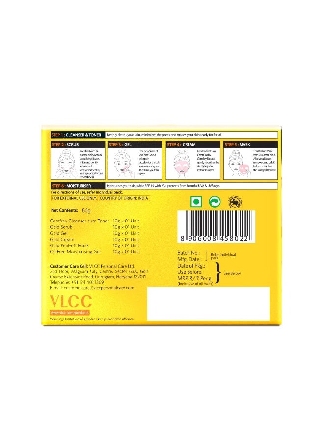VLCC Gold Facial Kit, Bright & Glowing Skin - 60g | Pamper your Skin for a Luminous Glow | Parlour Glow with 24K Gold Bhasma, Rose Extracts, Turmeric & Aloe Vera. - Image 2