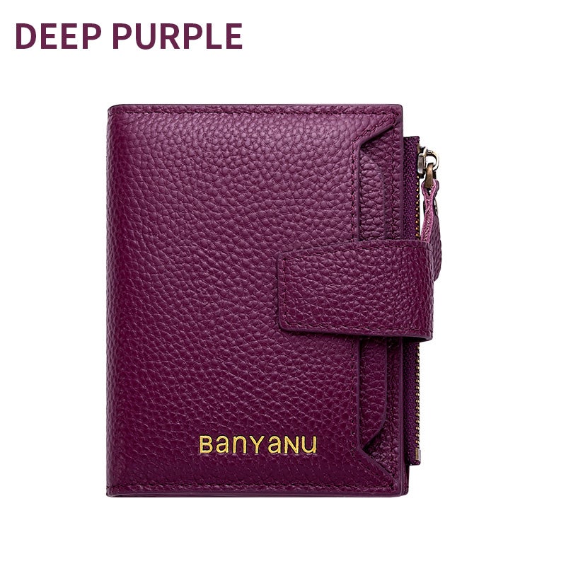 banyanu Small And Exquisite Women'S Wallets, Rfid Anti-Theft Genuine Leather Bi-Fold Wallets, With Id Card Window (Dark Purple) - Image 1