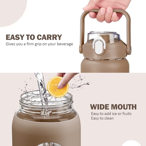 kytffu 42oz Glass Water Bottles with Straw, Motivational Glass Bottle with Silicone Sleeve and Time Marker, Leakproof Large Glass Water Jug for Gym Home Office,Amber - Image 5