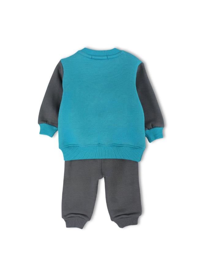 Ourkids Unisex Baby Cotton Pajama Set – Turquoise/Grey with Dinosaur Print - Image 2