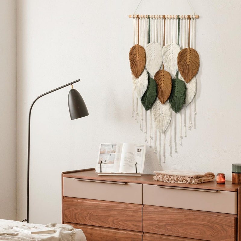 KHOYIME Macrame Wall Hanging Leaves Woven Tapestry, Boho Chic Home Decor Modern Bohemian Handmade Leaf Feather Wall Art Decorations for Apartment Dorm Living Room Bedroom Nursery Backdrop 16.5"x29.5" - Image 5