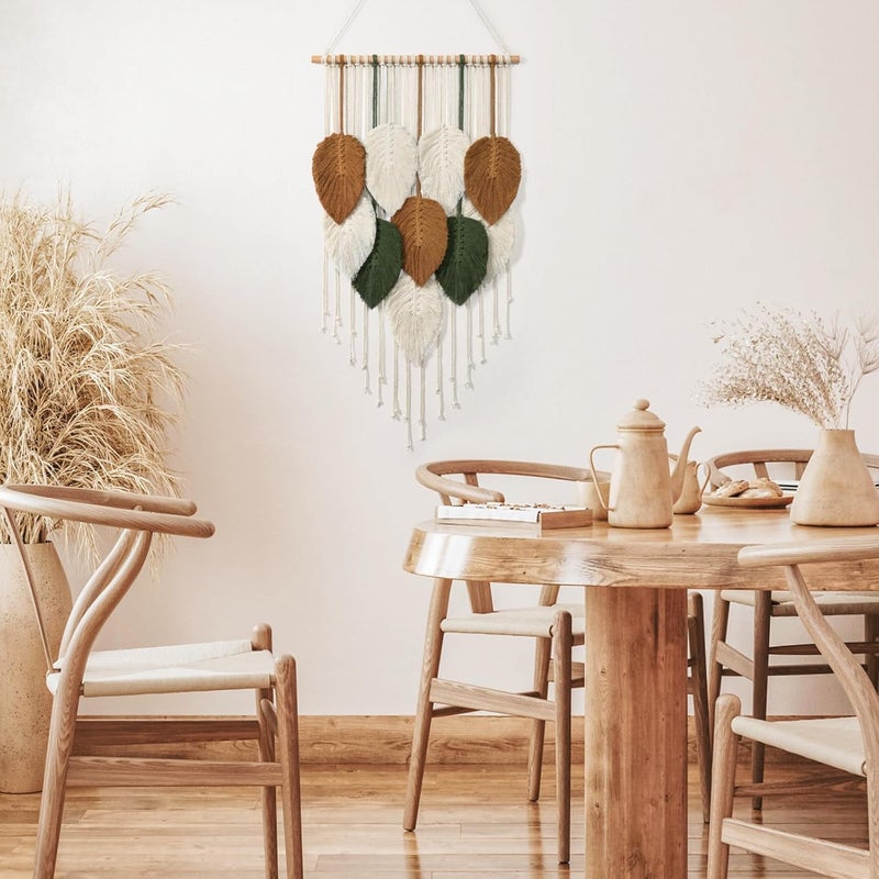 KHOYIME Macrame Wall Hanging Leaves Woven Tapestry, Boho Chic Home Decor Modern Bohemian Handmade Leaf Feather Wall Art Decorations for Apartment Dorm Living Room Bedroom Nursery Backdrop 16.5"x29.5" - Image 3