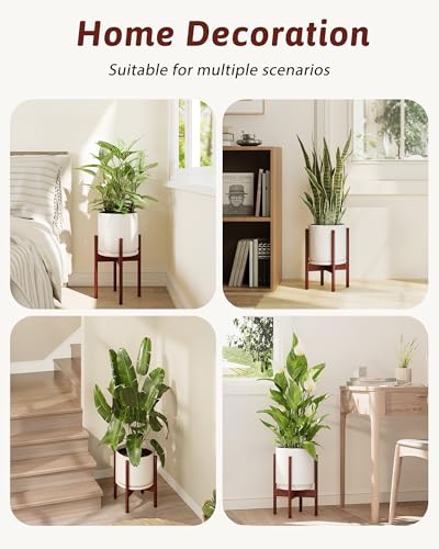 GENTINGBRO Adjustable Plant Stand Indoor, Bamboo Plant Stand Fits 8 9 10 11 12 Inches, Small Corner Planter Holder for Indoor Plants, Single Floor Plant Stands for Living Room Balcony, Reddish Brown - Image 5