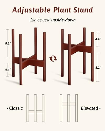 GENTINGBRO Adjustable Plant Stand Indoor, Bamboo Plant Stand Fits 8 9 10 11 12 Inches, Small Corner Planter Holder for Indoor Plants, Single Floor Plant Stands for Living Room Balcony, Reddish Brown - Image 4