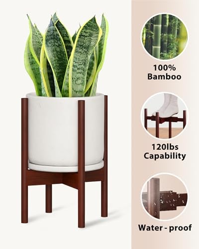 GENTINGBRO Adjustable Plant Stand Indoor, Bamboo Plant Stand Fits 8 9 10 11 12 Inches, Small Corner Planter Holder for Indoor Plants, Single Floor Plant Stands for Living Room Balcony, Reddish Brown - Image 2