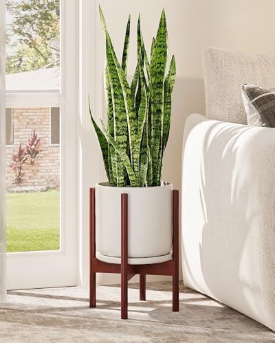 GENTINGBRO Adjustable Plant Stand Indoor, Bamboo Plant Stand Fits 8 9 10 11 12 Inches, Small Corner Planter Holder for Indoor Plants, Single Floor Plant Stands for Living Room Balcony, Reddish Brown - Image 1