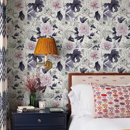 JiffDiff Purple Flowers Floral Peel and Stick Wallpaper Self-Adhesive, Removable for Furniture Wardrobe Cabinet Nightstand Bedroom Bathroom Refresh Sticker Botanical Contact Paper (118.11" x 17.7" , Purple) - Image 5
