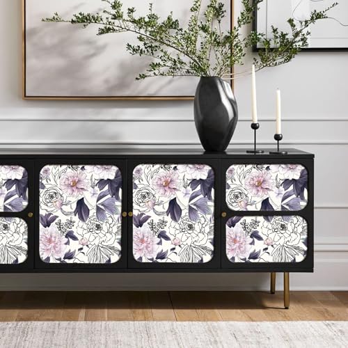 JiffDiff Purple Flowers Floral Peel and Stick Wallpaper Self-Adhesive, Removable for Furniture Wardrobe Cabinet Nightstand Bedroom Bathroom Refresh Sticker Botanical Contact Paper (118.11" x 17.7" , Purple) - Image 1