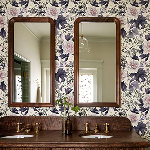 JiffDiff Purple Flowers Floral Peel and Stick Wallpaper Self-Adhesive, Removable for Furniture Wardrobe Cabinet Nightstand Bedroom Bathroom Refresh Sticker Botanical Contact Paper (118.11" x 17.7" , Purple) - Image 4
