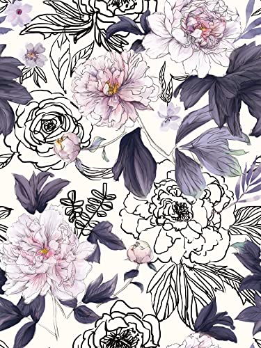 JiffDiff Purple Flowers Floral Peel and Stick Wallpaper Self-Adhesive, Removable for Furniture Wardrobe Cabinet Nightstand Bedroom Bathroom Refresh Sticker Botanical Contact Paper (118.11" x 17.7" , Purple) - Image 2
