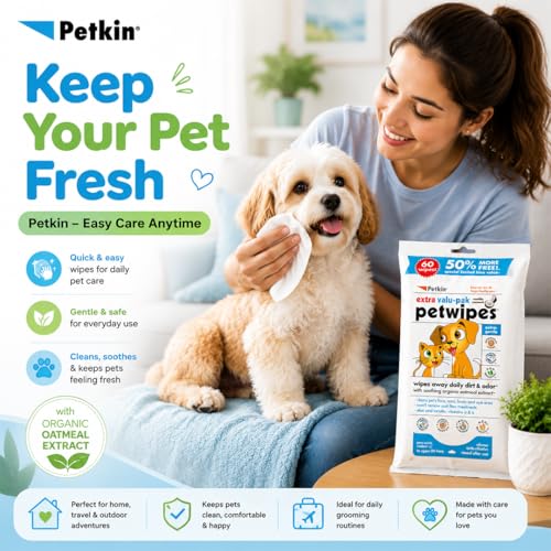 Petkin Petwipes for Dogs and Cats Extra Valu-Pack, Wipes Away Daily Dirt and Odor, Cleans Face, Ears, Body and Eye Area, Super Convenient, Ideal for Home or Travel 60 Wipes - Image 2