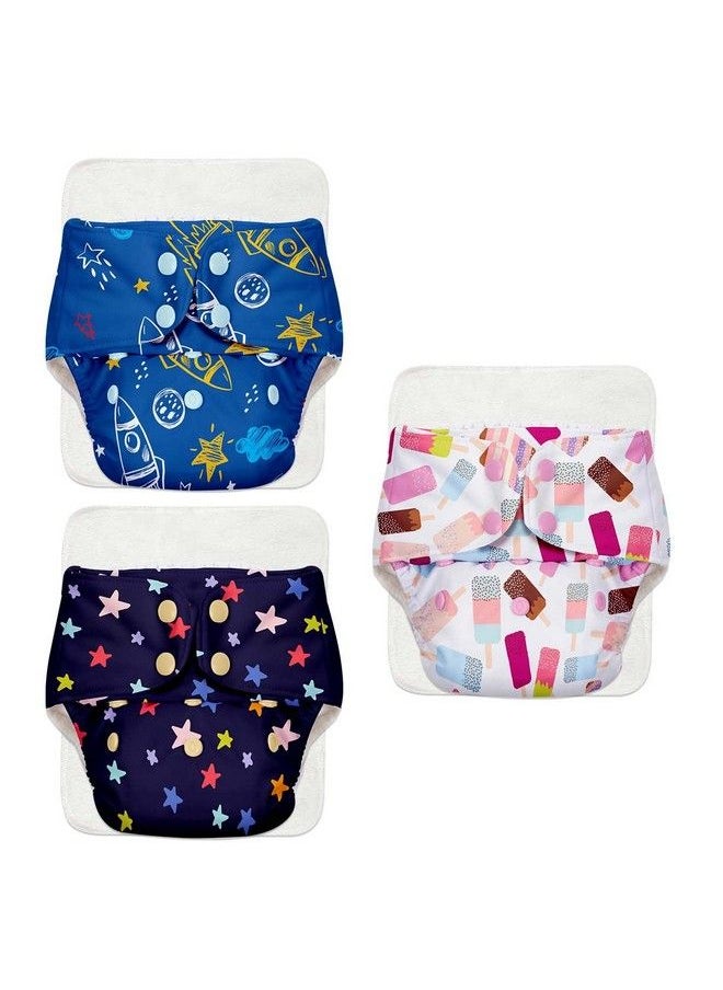 Superbottoms Basic Pack Of 3 Cloth Diaper For Baby ; Washable & Reusable Cotton Cloth Diaper ; 0 3 Years ; Freesize ; Adjustable ; Reduces Rash ; With Quick Dry Pad;Insert  - Image 1