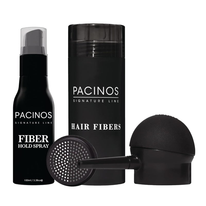 Pacinos Hair Fiber Kit - Conceal Thinning Hair Instantly with Fiber Hold Spray - Black - Image 1