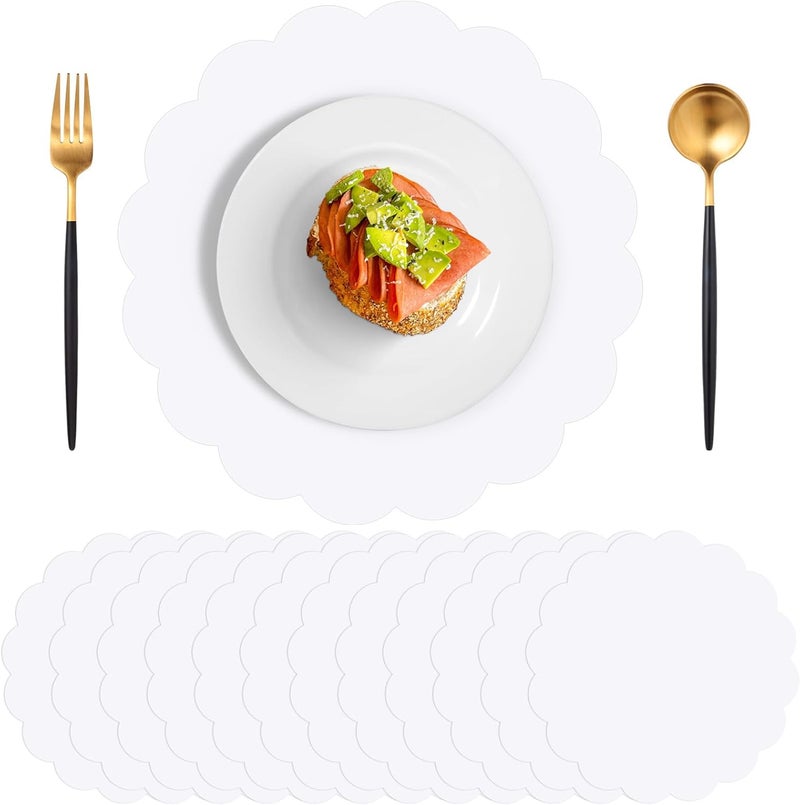 NatNarr 60 Pcs White Paper Placemats, 13.5 Inch Disposable Scalloped Placemat Disposable Table Place Mats Decorative Paper for Birthday Wedding Bridal Shower Holiday Party - Image 1