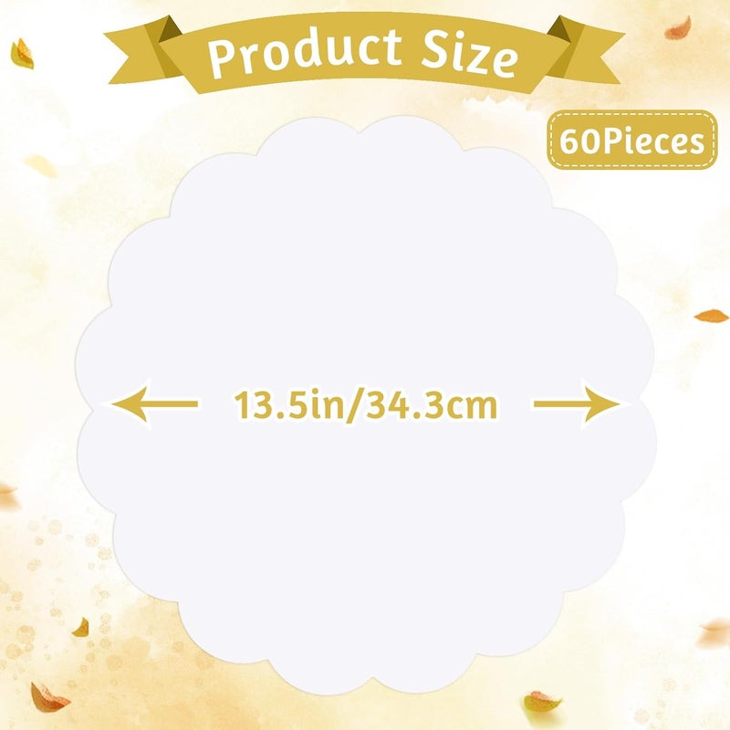 NatNarr 60 Pcs White Paper Placemats, 13.5 Inch Disposable Scalloped Placemat Disposable Table Place Mats Decorative Paper for Birthday Wedding Bridal Shower Holiday Party - Image 2