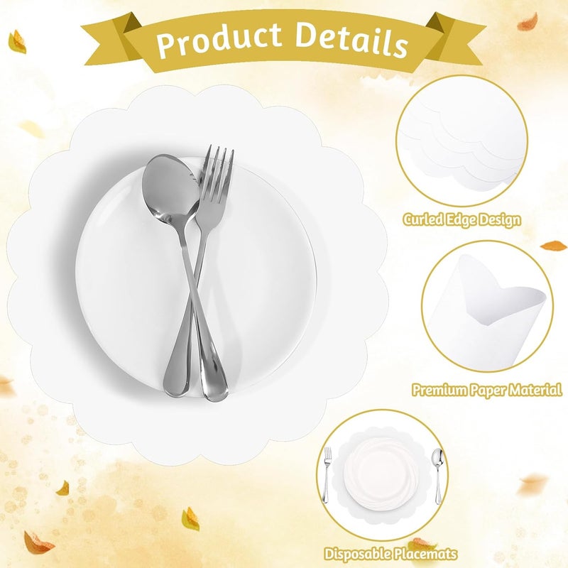 NatNarr 60 Pcs White Paper Placemats, 13.5 Inch Disposable Scalloped Placemat Disposable Table Place Mats Decorative Paper for Birthday Wedding Bridal Shower Holiday Party - Image 3