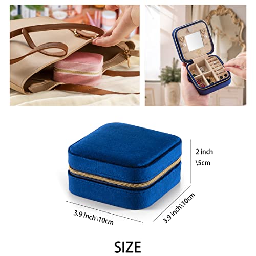 ZPROW Plush Velvet Travel Jewelry Case, Travel Jewelry Organizer, Jewelry Travel Case, Travel Jewelry Box, Small Jewelry Case for Women, Jewelry Travel Box, Earring Organizer with Mirror - Navy Blue - Image 5