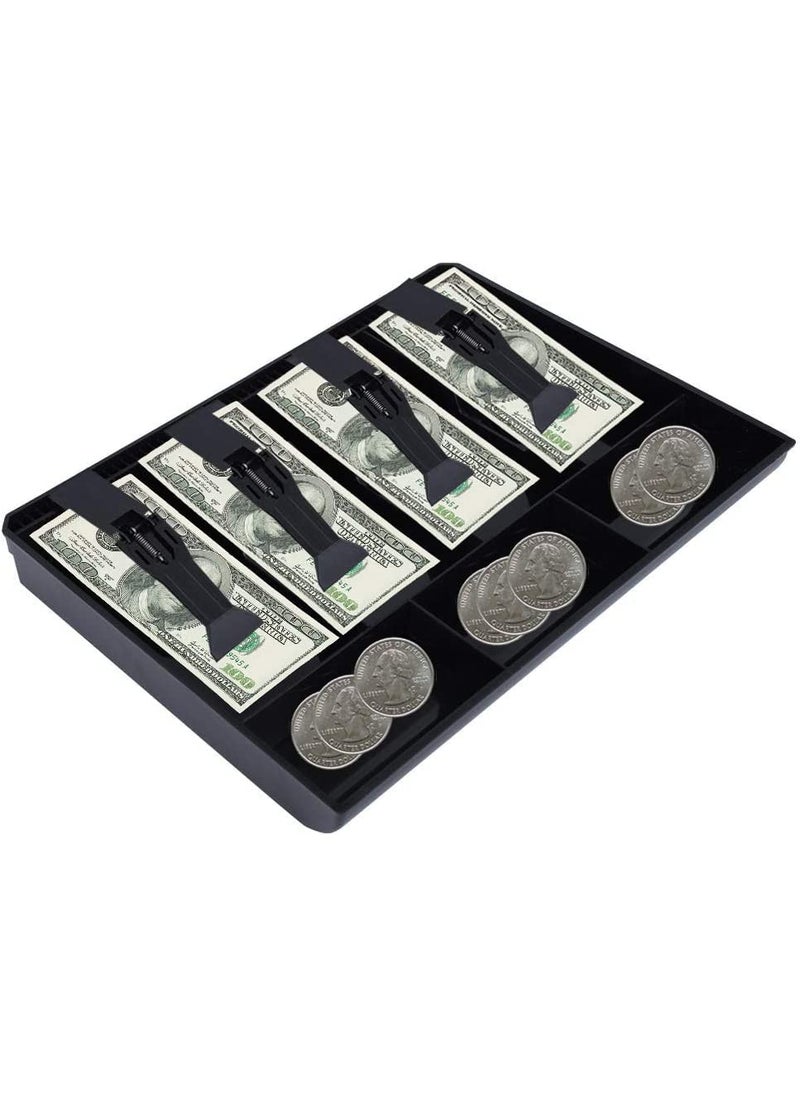 ZSIGNS ZSIGNS ABS Plastic cash drawer organizer tray cashier drawer box with coin slot bill counter cash box with 5 Bills 4 Coins for Petty Cash Money Storage Box 4 Slot 3 Coins  - Image 2