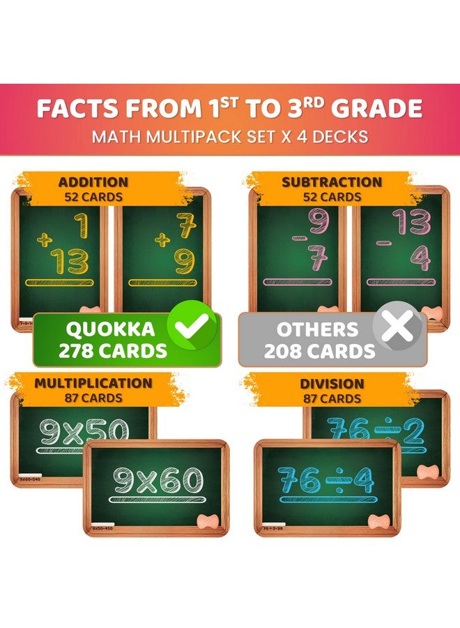 QUOKKA Math Flash Cards for Kids Ages 4-8 - Addition and Subtraction, Multiplication and Division Games for Kids 5-7 - 278 Double-Sided Flashcards for Studying - Large Bold Fonts - Flash Card Rings - Image 2