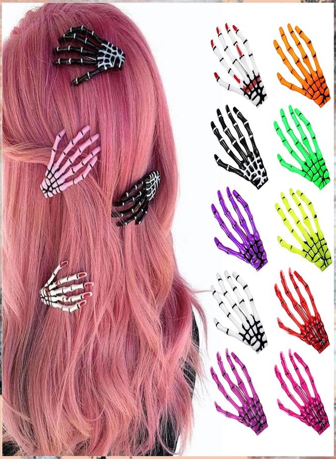 HOFASON 20 Pcs Halloween Skeleton Hair Claw Clips, 10 Colors Skull Hands Bone Hair Clip Accessories Gifts for Women Girls Party Hair Pins Barrettes Decoration - Image 1