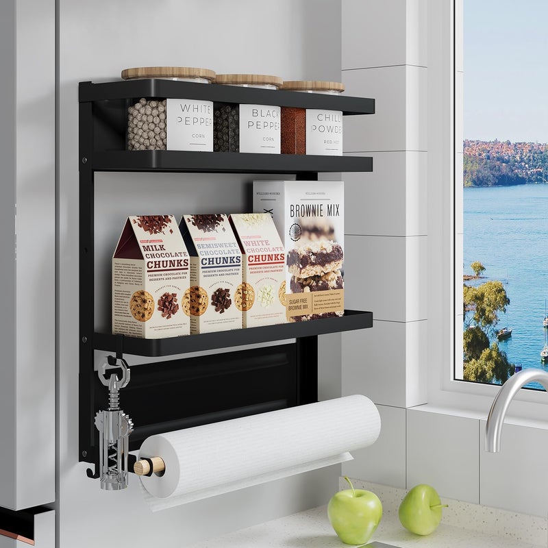 Hoopoton Magnetic Spice Rack Organizer Single Tier Refrigerator Spice Storage Shelf, Easy to Install The Side of The Refrigerator Can Hold spices, Jar of Olive Oil (Black L) - Image 5