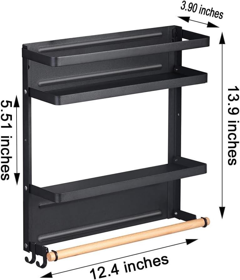 Hoopoton Magnetic Spice Rack Organizer Single Tier Refrigerator Spice Storage Shelf, Easy to Install The Side of The Refrigerator Can Hold spices, Jar of Olive Oil (Black L) - Image 3