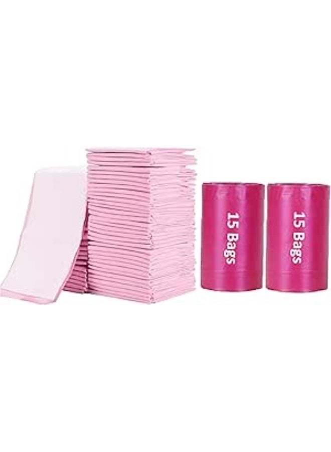 لطف وحضن كيوت آند كدل – 30 مفرش تغيير وردي للاستعمال مرة واحدة (60×45 سم) مع 30 كيس حفاضات معطر – أحمر – ناعمة، مانعة للتسرب وصحية - Image 1