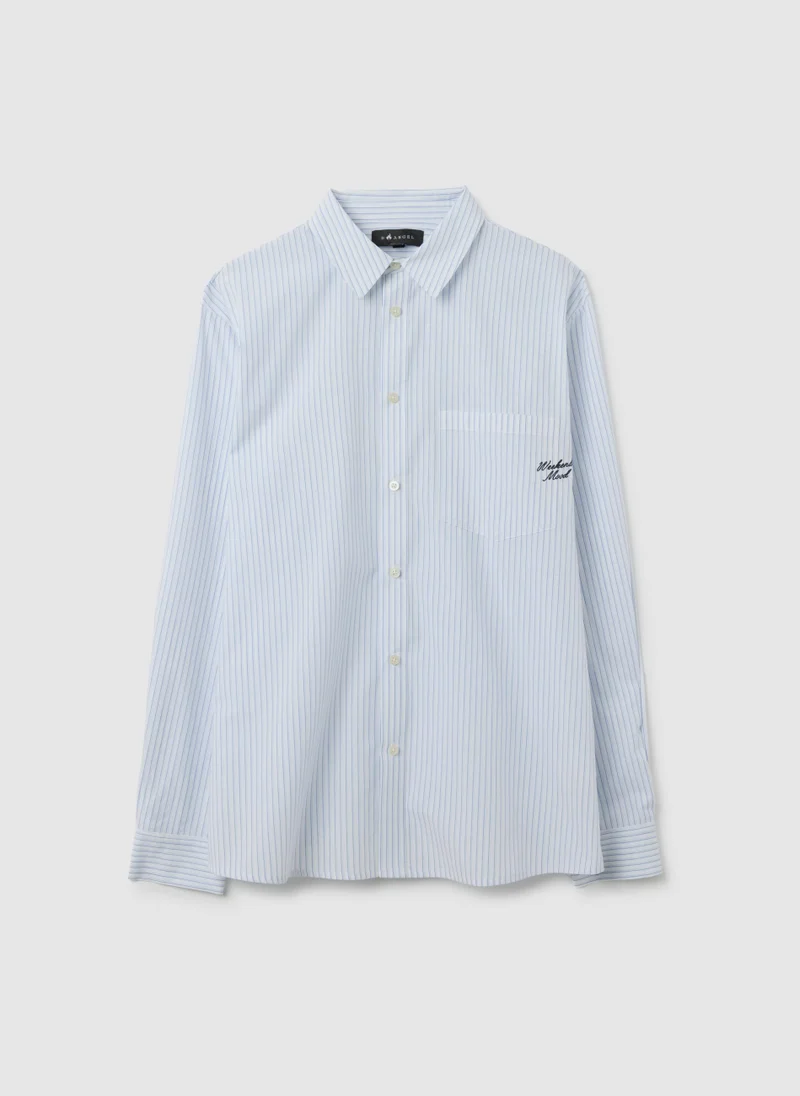 او في اس WHITE STRIPED PURE COTTON SHIRT IN REGULAR FIT