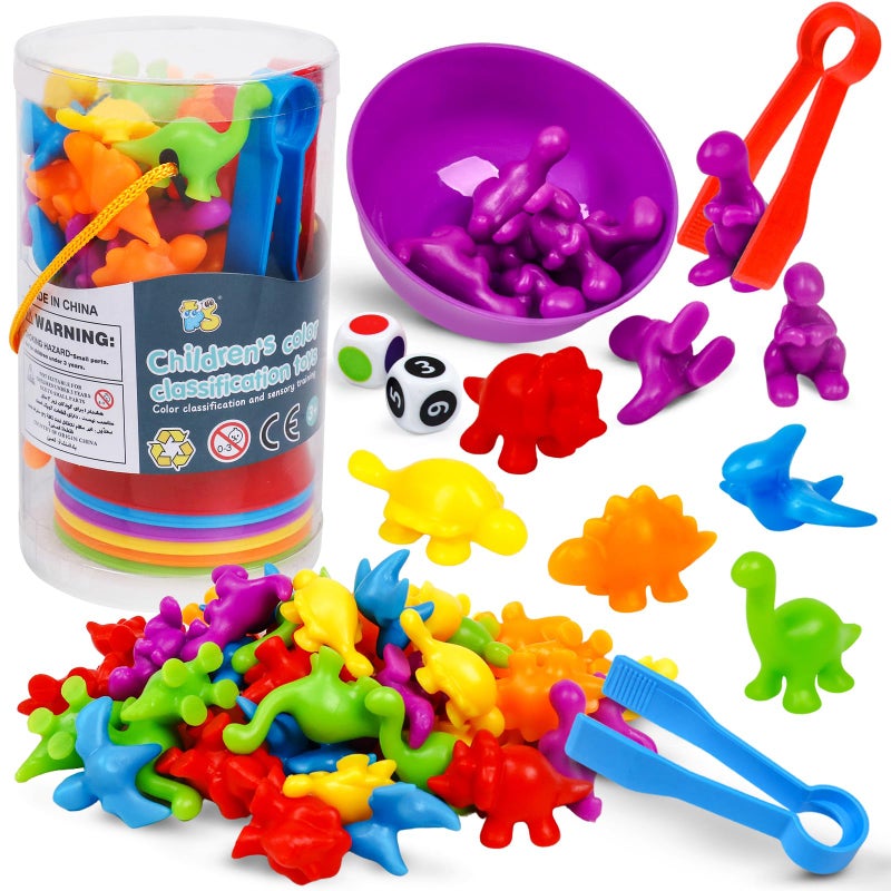 NAODONGLI Counting Dinosaurs Color Sorting Toys with Rainbow Bowls for Kids Sensory Training & Counting Activity Montessori Education Learning Activities Easter Gift for 3-5 Years Old Boys Girls - Image 1