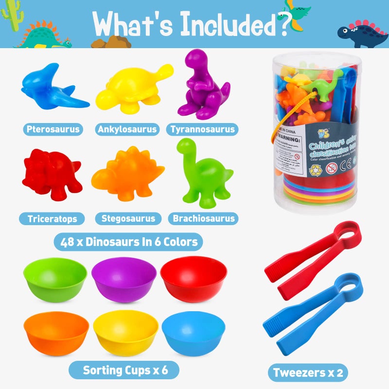 NAODONGLI Counting Dinosaurs Color Sorting Toys with Rainbow Bowls for Kids Sensory Training & Counting Activity Montessori Education Learning Activities Easter Gift for 3-5 Years Old Boys Girls - Image 3