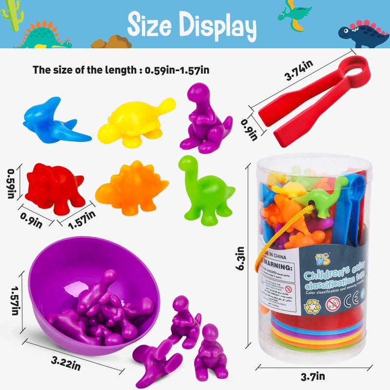 NAODONGLI Counting Dinosaurs Color Sorting Toys with Rainbow Bowls for Kids Sensory Training & Counting Activity Montessori Education Learning Activities Easter Gift for 3-5 Years Old Boys Girls - Image 2