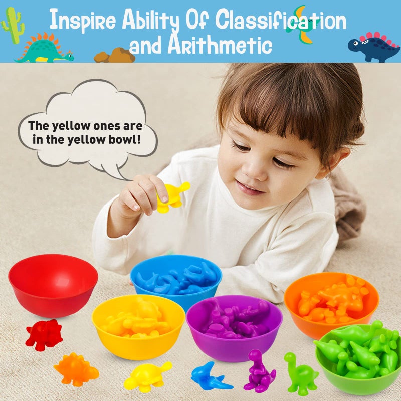 NAODONGLI Counting Dinosaurs Color Sorting Toys with Rainbow Bowls for Kids Sensory Training & Counting Activity Montessori Education Learning Activities Easter Gift for 3-5 Years Old Boys Girls - Image 5