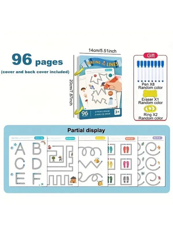 دفتر تمرين تحكم قلم قابل لإعادة الاستخدام 96 صفحة 8 أقلام نموذج أزرق CT 96KBHZ يعزز التنسيق بين اليد والعين مهارات الكتابة - Image 5