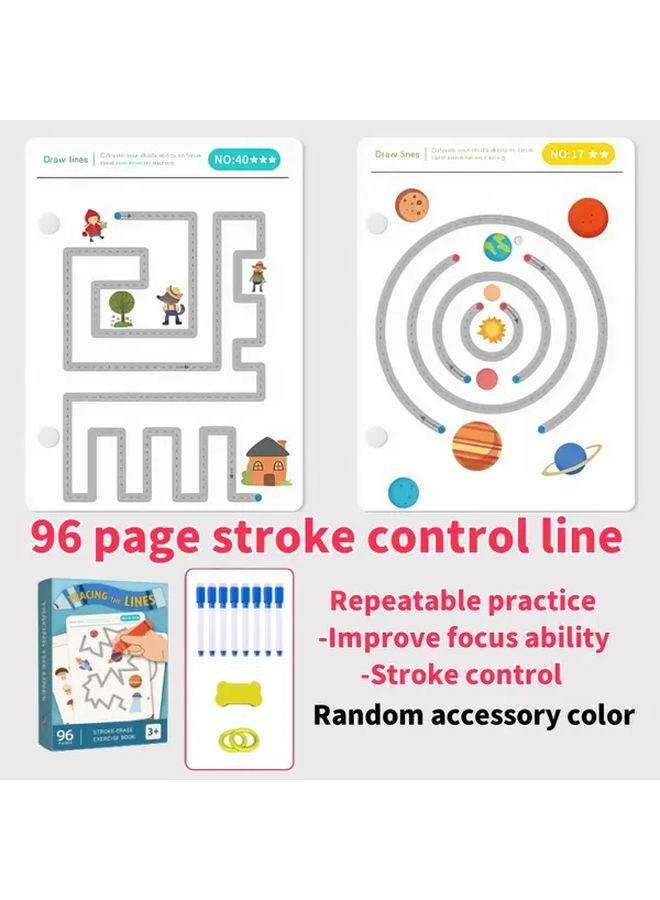 دفتر تمرين تحكم قلم قابل لإعادة الاستخدام 96 صفحة 8 أقلام نموذج أزرق CT 96KBHZ يعزز التنسيق بين اليد والعين مهارات الكتابة - Image 1