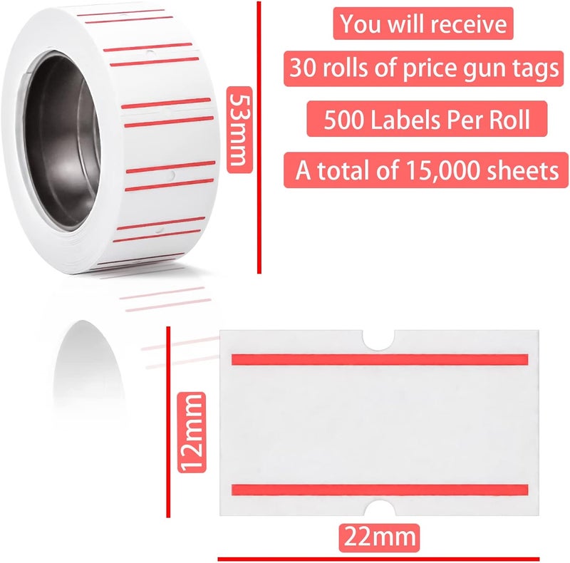 MotBach 15000Pcs 30Rolls Price Stickers Price Tags Labels for Mx-5500 Labeller, White Price Gun Labels Stickers Tags White Pricemarker Machine Sticker Label tag - Image 2