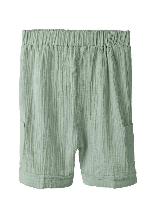 Bold N Elegant 100% Linen Shirt & Shorts Co-ord Set for Kids | Stylish Party Short-Sleeve Shirt with Bow & Comfy Shorts | Cool & Comfortable Summer Wear (2-3 Years, Green) - Image 4