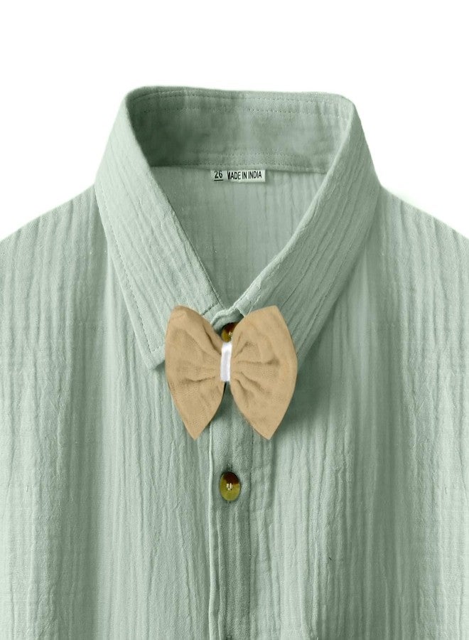 Bold N Elegant 100% Linen Shirt & Shorts Co-ord Set for Kids | Stylish Party Short-Sleeve Shirt with Bow & Comfy Shorts | Cool & Comfortable Summer Wear (2-3 Years, Green) - Image 3