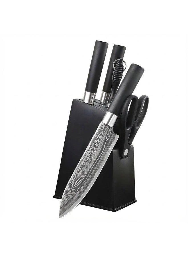 مجموعة سكاكين المطبخ المكونة من خمس قطع، سكين تقطيع من الفولاذ المقاوم للصدأ، ساطور، سكين فاكهة بمقبض سهل الإمساك، سكين الطاهي، مقص، ساطور سميك، سكين تقطيع سميك، سكين الطاهي الحاد، ساطور + سكين تقطيع، تصميم عالي الجودة (مجموعة من خمس قطع)، تتضمن كتلة سكين. - Image 1