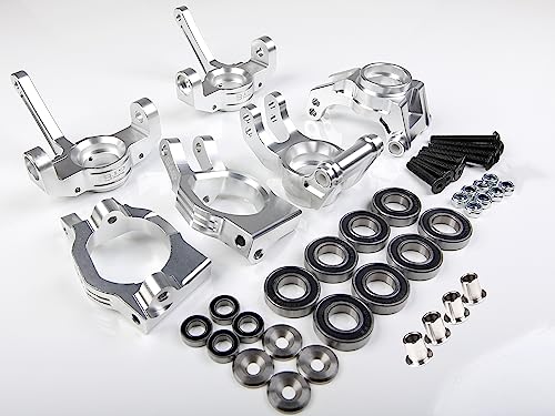 GTBracing CNC Aluminum Front Spindle Knuckle + Rear Wheel Hub Carrier + C Hub Set for LOSI DBXL, DBXL-E/2.0,MTXL RC Car 1/5 Upgrade Parts (Silver) - Image 5