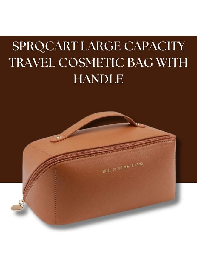 ELRINZA Women’s Large Capacity Cosmetic Travel Bag - Waterproof Leather Makeup Organizer with Wide Opening, Dividers with Handle - Image 3