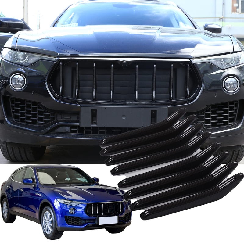 8pcs Car Styling ABS Plastic Exterior Front Grill Decoration Strips Cover Trims For Maserati Levante 2016 2017 2018 Auto Accessories Carbon Fiber