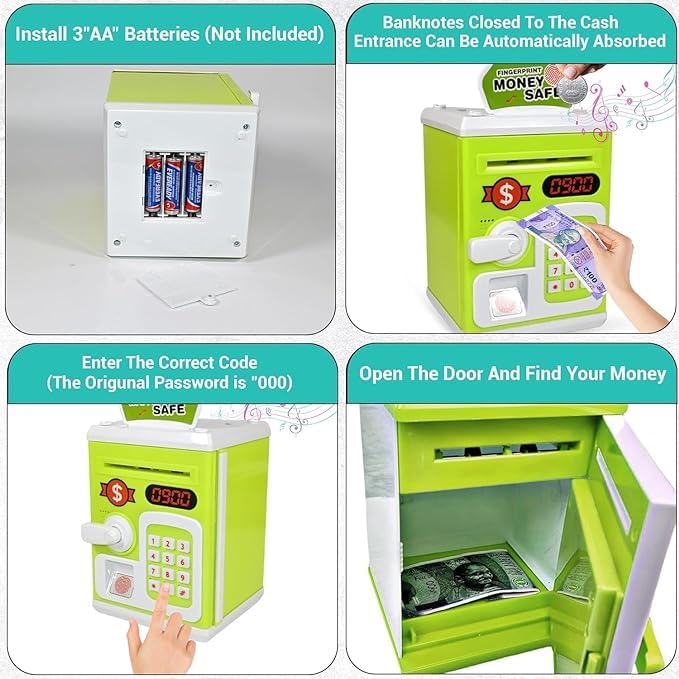 Smartcraft Money Safe ATM Bank with Music Light | Safe Password Protection, Fingerprint Inouction Deposit ATM Toy, Saving Bank Toys for Kids - Image 4