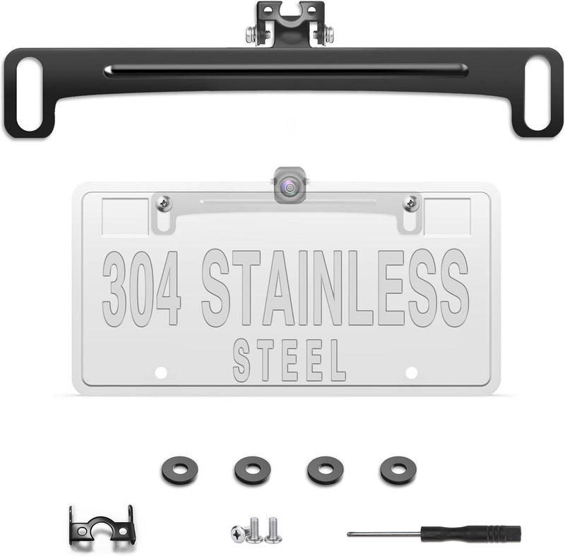 Pixelman Universal Car Rear View Camera License Plate Bracket, Upgraded Full Stainless Steel Backup Camera Mount, Dash Cam Mirror Accessory, Only Installation Holder - Image 1