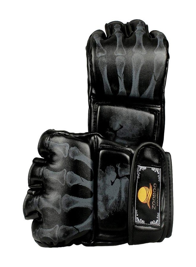 ZooBoo MMA Gloves, Half-Finger Boxing Fight Gloves MMA Mitts with Adjustable Wrist Band for Sanda Sparring Punching Bag Training (Black) - Image 2