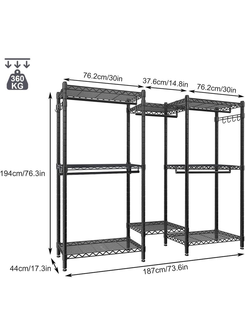 فورثكان علاق ملابس معدني متين، خزانة مستقلة لتعليق الملابس وتخزينها (أسود، ‎190×45×195 سم) - Image 3