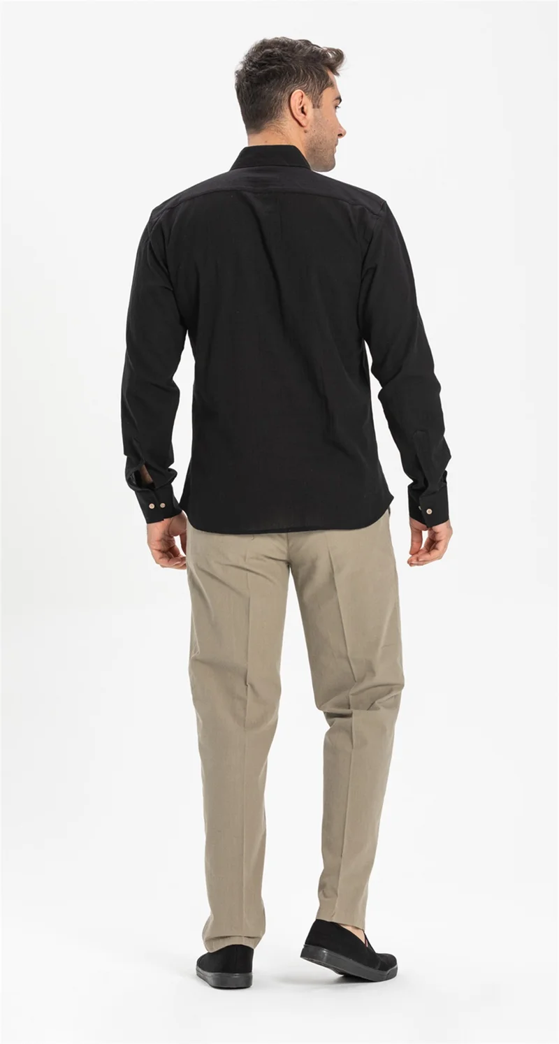 Eliş Şile Bezi Long Sleeve Slim Fit Şile Cloth Single Pocket Men's Shirt Black 3003