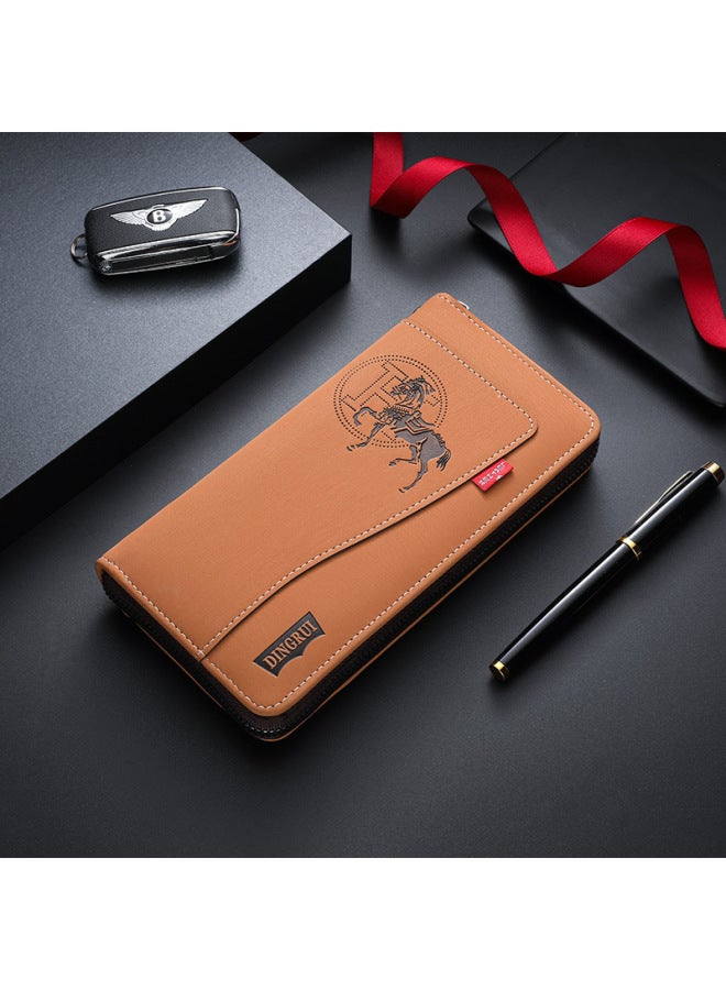 2025 Men's Zipper Wallet Long Mobile Phone Bag Multi-card Large Capacity Fashionable Clutch Bag-Color:Brown-Size:19.5X3X10.5 8105 - Image 1