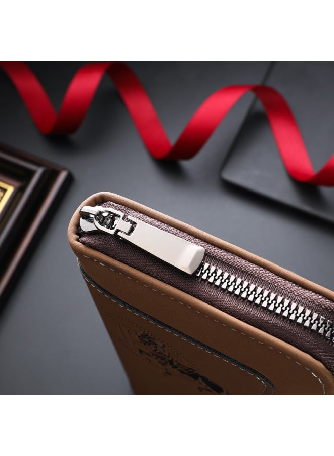 2025 Men's Zipper Wallet Long Mobile Phone Bag Multi-card Large Capacity Fashionable Clutch Bag-Color:Brown-Size:19.5X3X10.5 8105 - Image 5