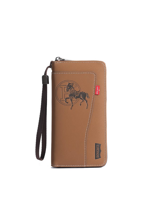 2025 Men's Zipper Wallet Long Mobile Phone Bag Multi-card Large Capacity Fashionable Clutch Bag-Color:Brown-Size:19.5X3X10.5 8105 - Image 2